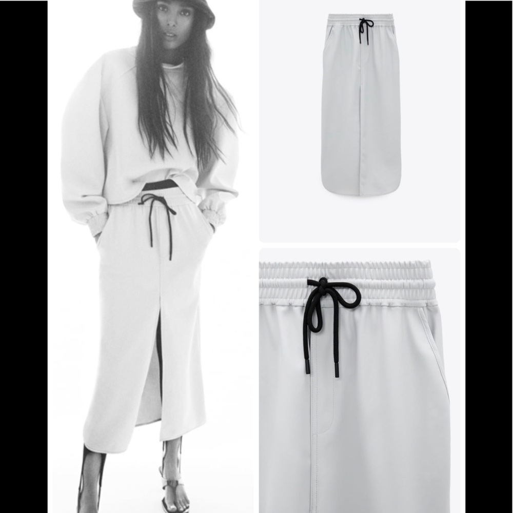 Zara Technical Light Gray Midi Skirt in size S